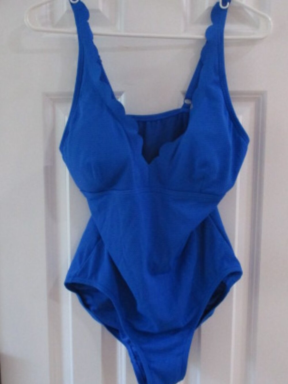 Talbots One Piece Bright Blue Scalloped Bathing Suit Sz 14